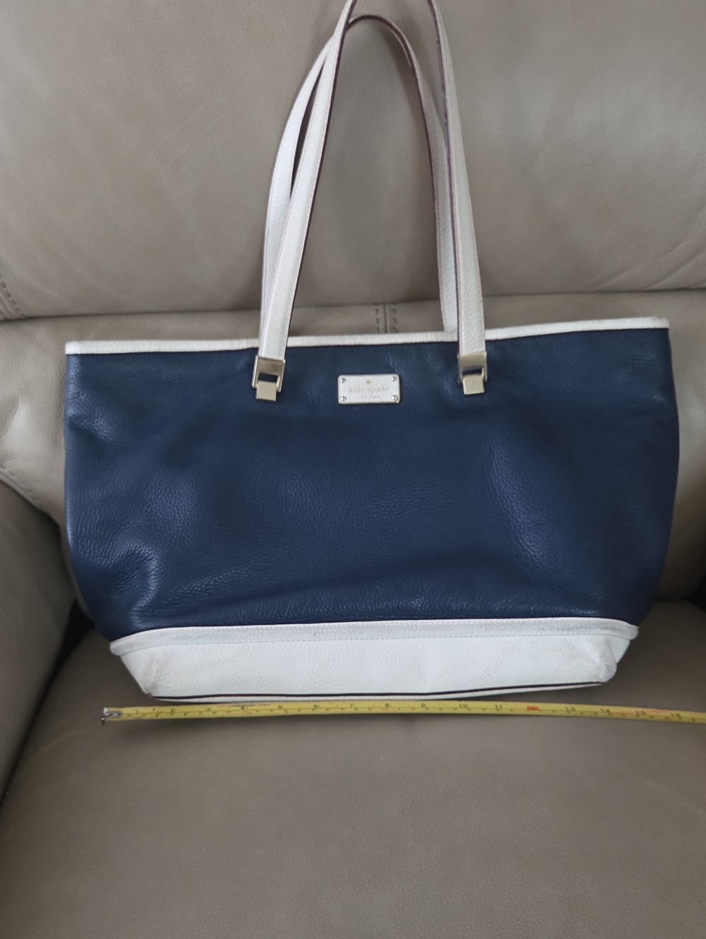 Kate Spade Navy and White Leather Tote Bag - Classic Women's Shoulder Tote